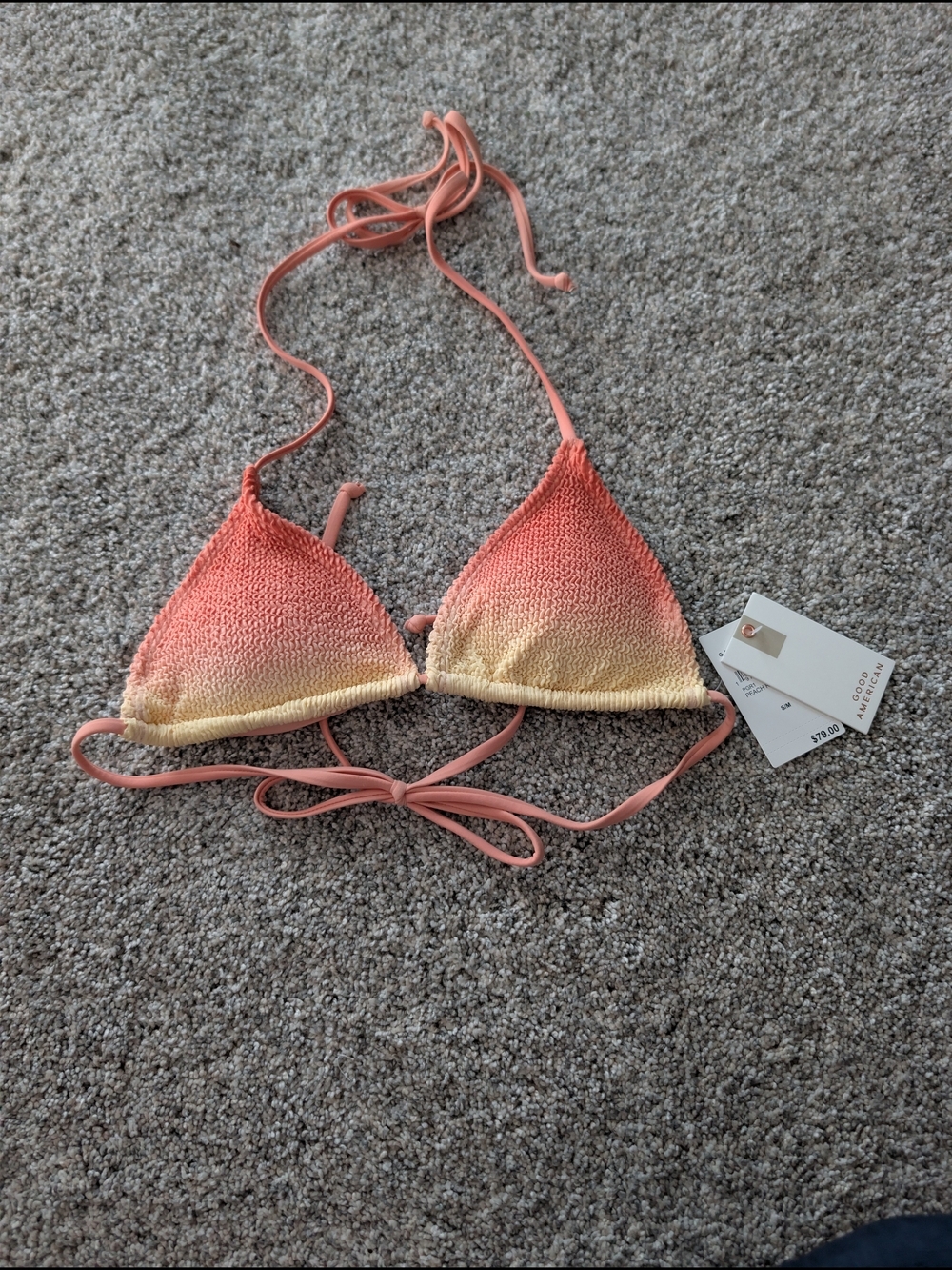 NWT Good American Always Fits Triangle Bikini Top Peach Ring Ombre S/M